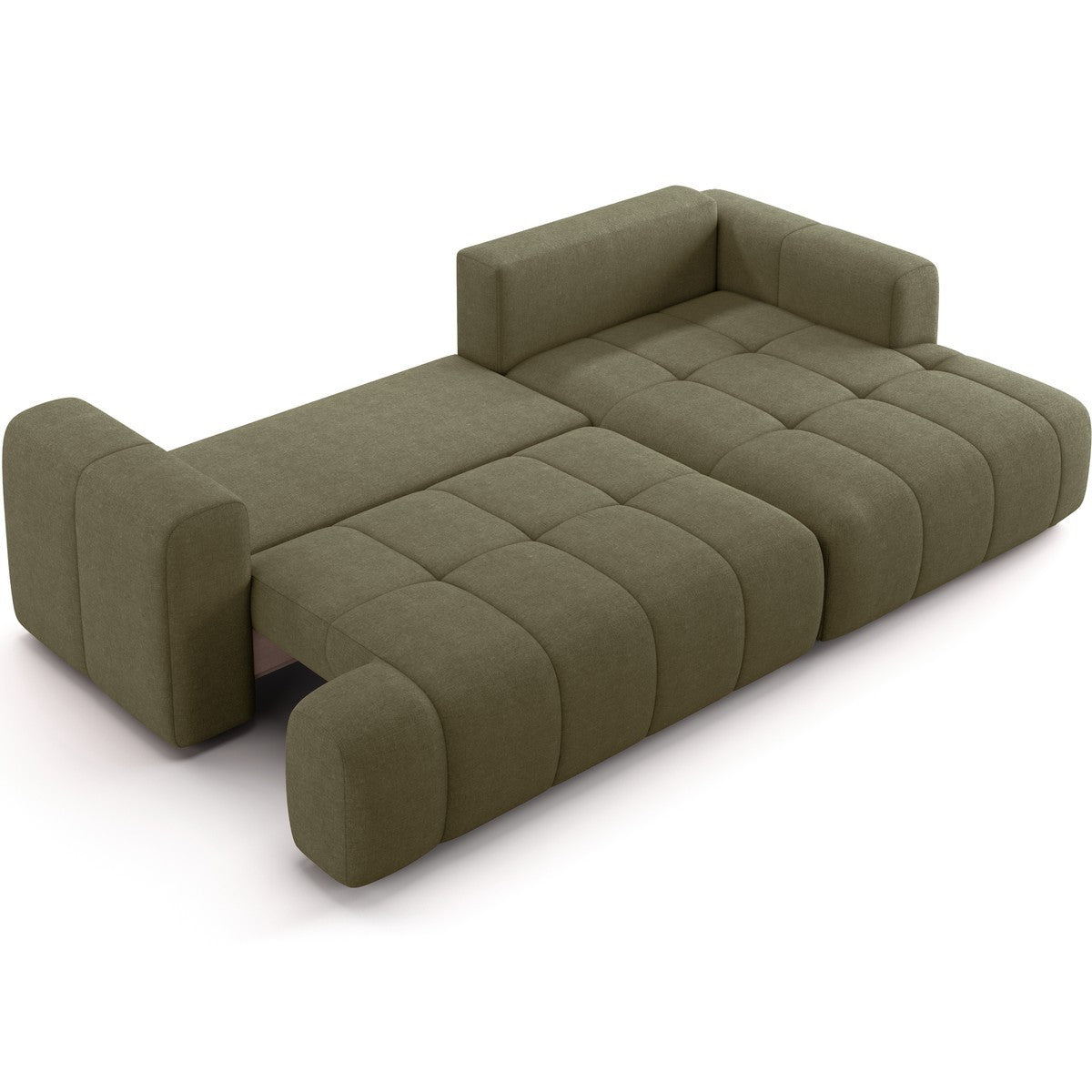 Karl - Canapé d'Angle à Droite Convertible 4 Places en Tissu Chenille - Ouverture Rapide - Vert Olive