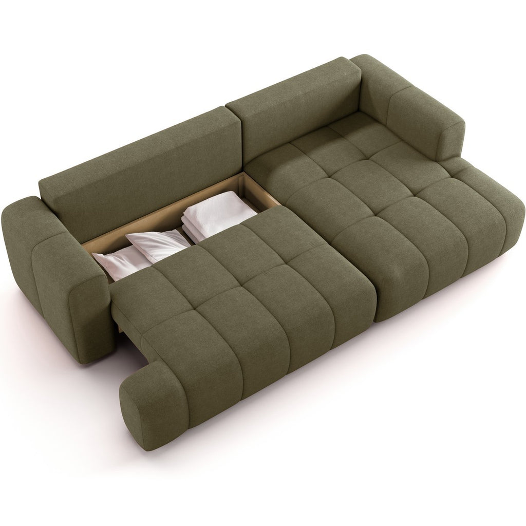 Karl - Canapé d'Angle à Droite Convertible 4 Places en Tissu Chenille - Ouverture Rapide - Vert Olive