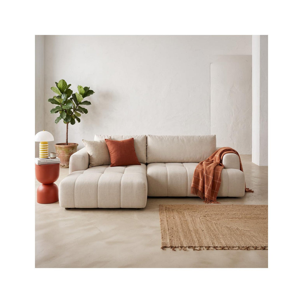 Karl - Canapé d'Angle à Gauche Convertible 4 Places en Tissu Chenille - Ouverture Rapide - Beige