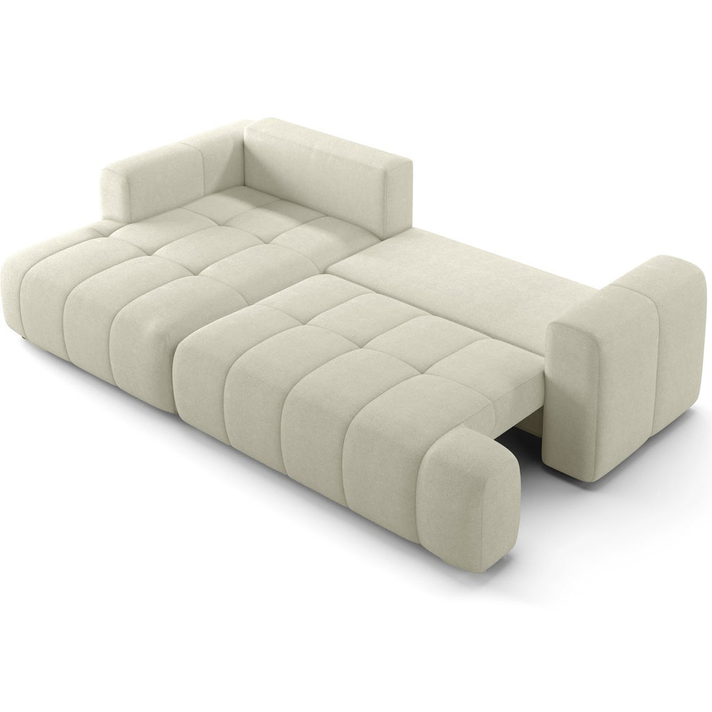 Karl - Canapé d'Angle à Gauche Convertible 4 Places en Tissu Chenille - Ouverture Rapide - Beige