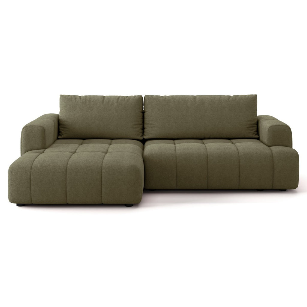 Karl - Canapé d'Angle à Gauche Convertible 4 Places en Tissu Chenille - Ouverture Rapide - Vert Olive