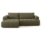 Karl - Canapé d'Angle à Gauche Convertible 4 Places en Tissu Chenille - Ouverture Rapide - Vert Olive