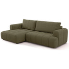 Karl - Canapé d'Angle à Gauche Convertible 4 Places en Tissu Chenille - Ouverture Rapide - Vert Olive