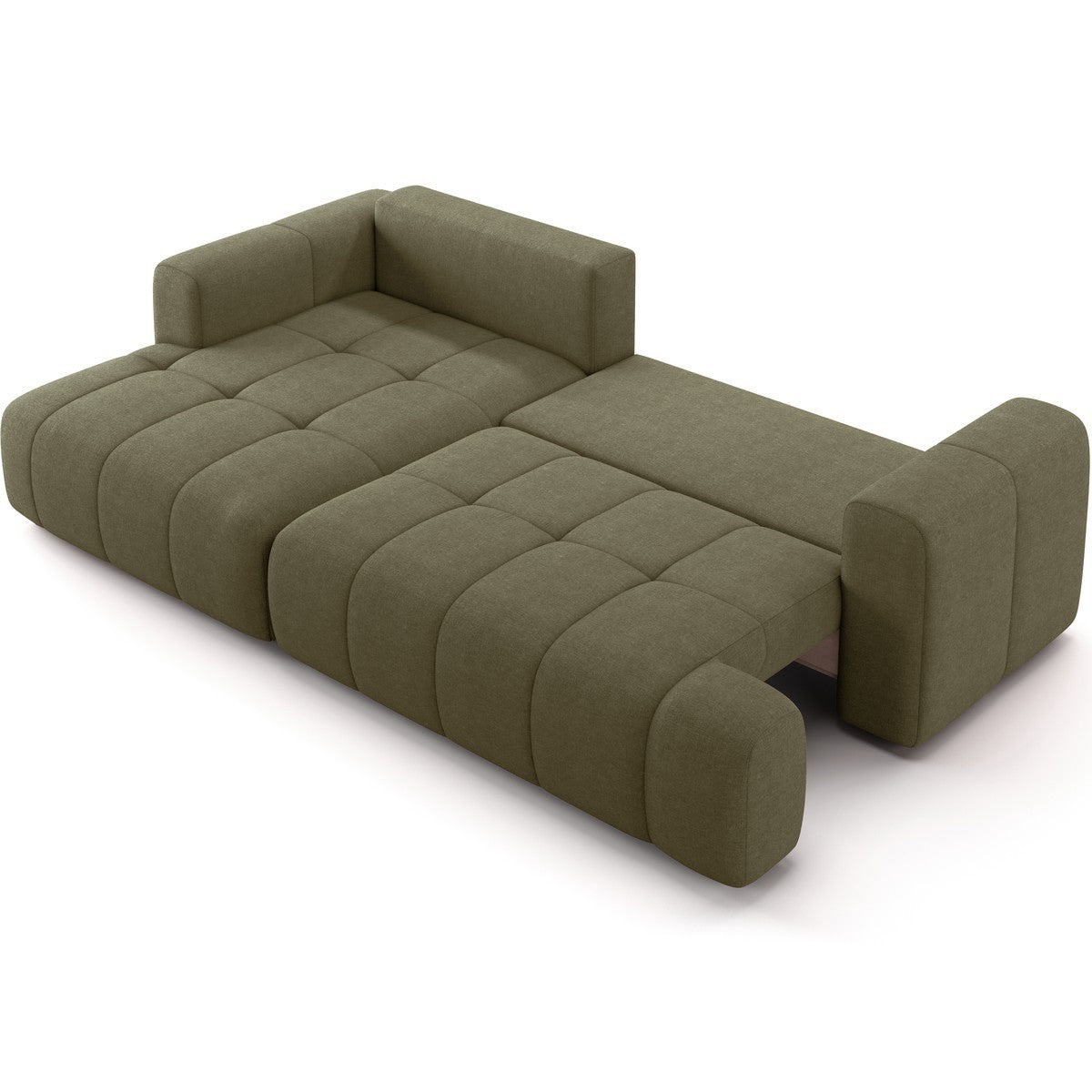 Karl - Canapé d'Angle à Gauche Convertible 4 Places en Tissu Chenille - Ouverture Rapide - Vert Olive