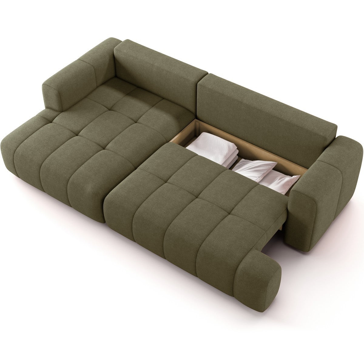 Karl - Canapé d'Angle à Gauche Convertible 4 Places en Tissu Chenille - Ouverture Rapide - Vert Olive