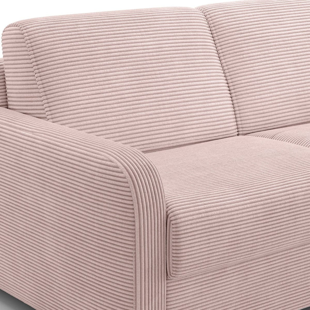 Lumio - Canapé Droit Convertible 3 Places en Velours Côtelé - Ouverture Express - Rose Pâle