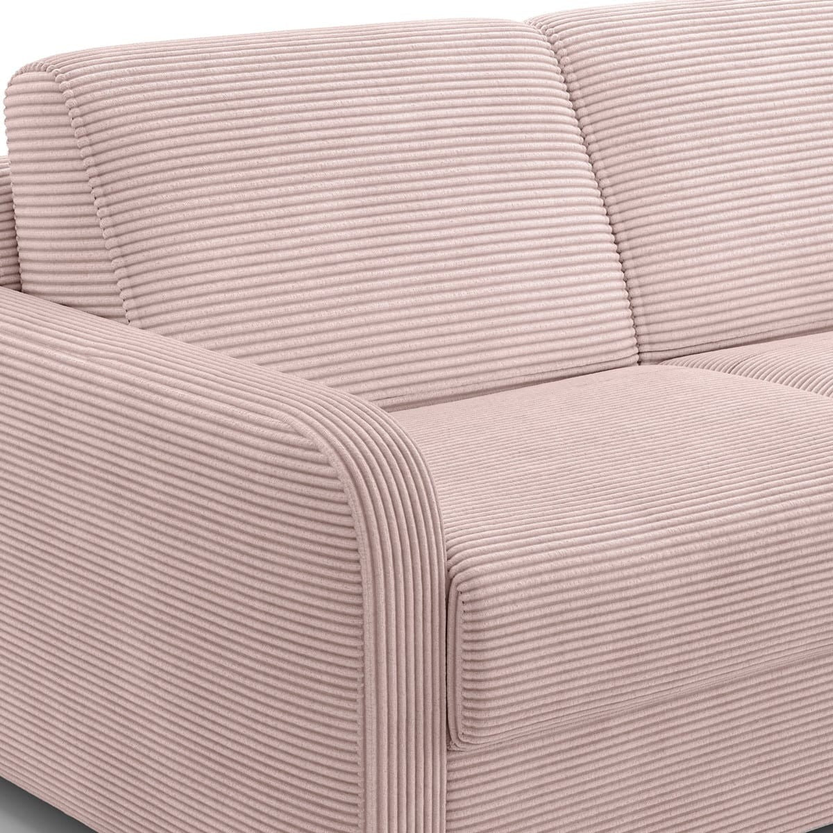 Lumio - Canapé Droit Convertible 3 Places en Velours Côtelé - Ouverture Express - Rose Pâle