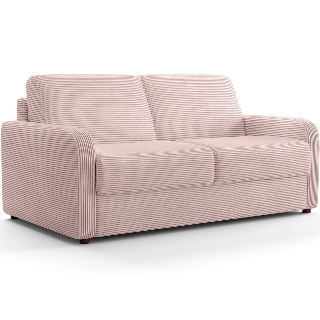 Lumio - Canapé Droit Convertible 3 Places en Velours Côtelé - Ouverture Express - Rose Pâle