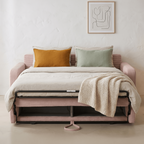 Lumio - Canapé Droit Convertible 3 Places en Velours Côtelé - Ouverture Express - Rose Pâle