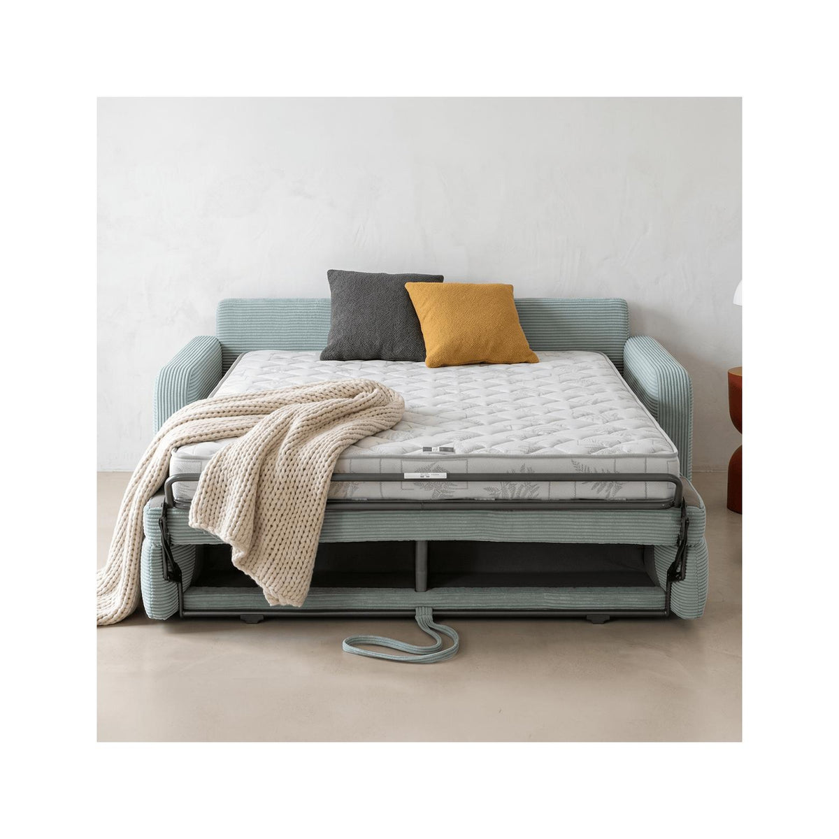 Lumio – Gerades Schlafsofa – Cord – Pastellblau