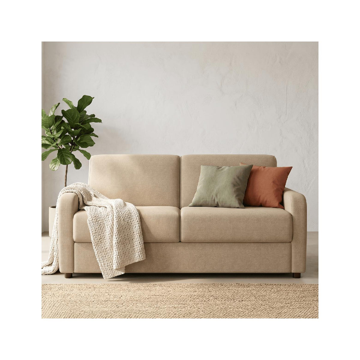Lumio - Canapé Droit Convertible 3 Places en Tissu Chenille - Ouverture Express - Taupe