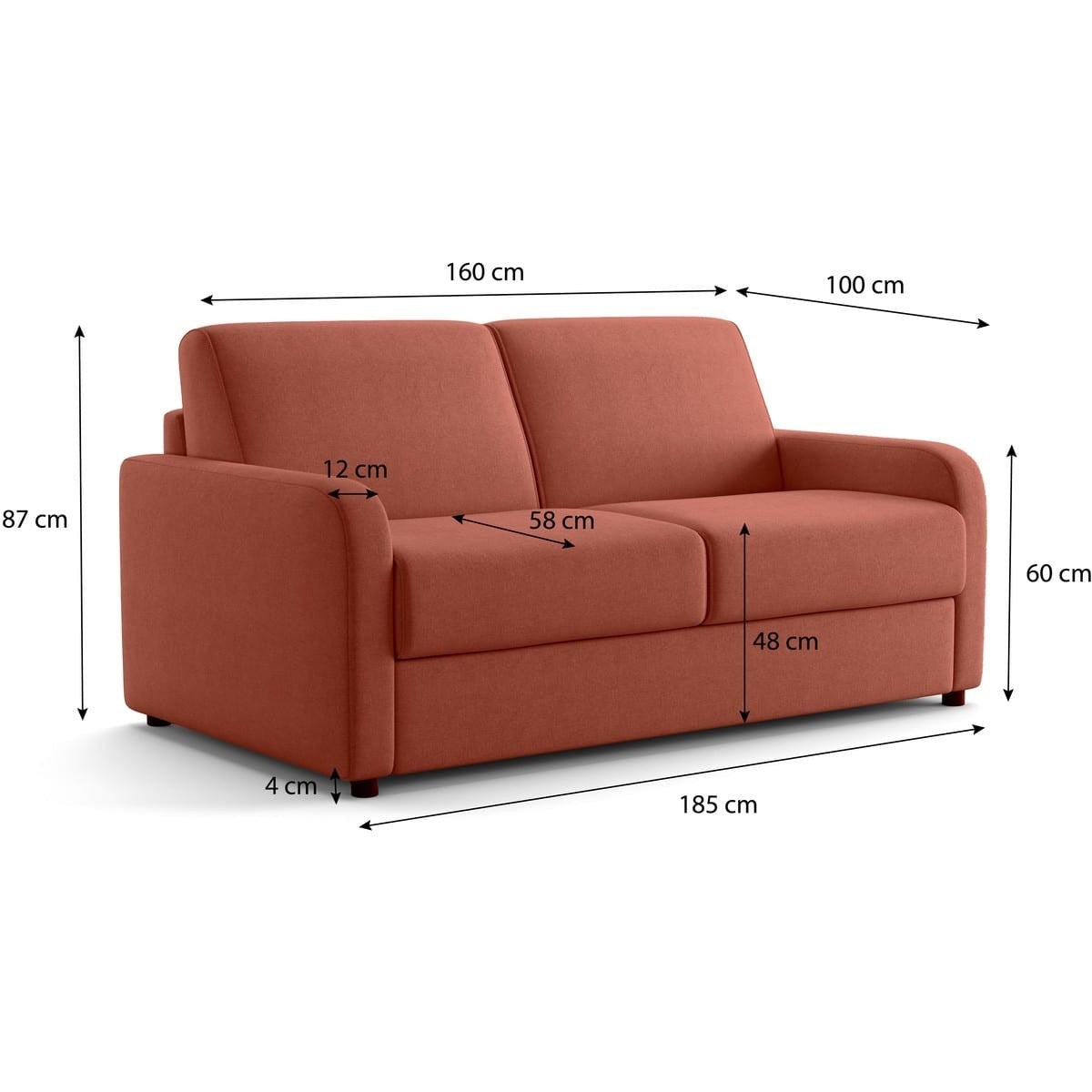Lumio - Canapé Droit Convertible 3 Places en Tissu Chenille - Ouverture Express - Terracotta