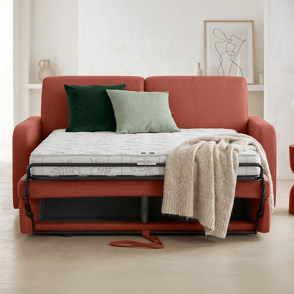 Lumio - Canapé Droit Convertible 3 Places en Tissu Chenille - Ouverture Express - Terracotta