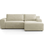 Luno - Canapé d'Angle Réversible Convertible 5 Places avec Coffre de Rangement en Velours Côtelé - Beige