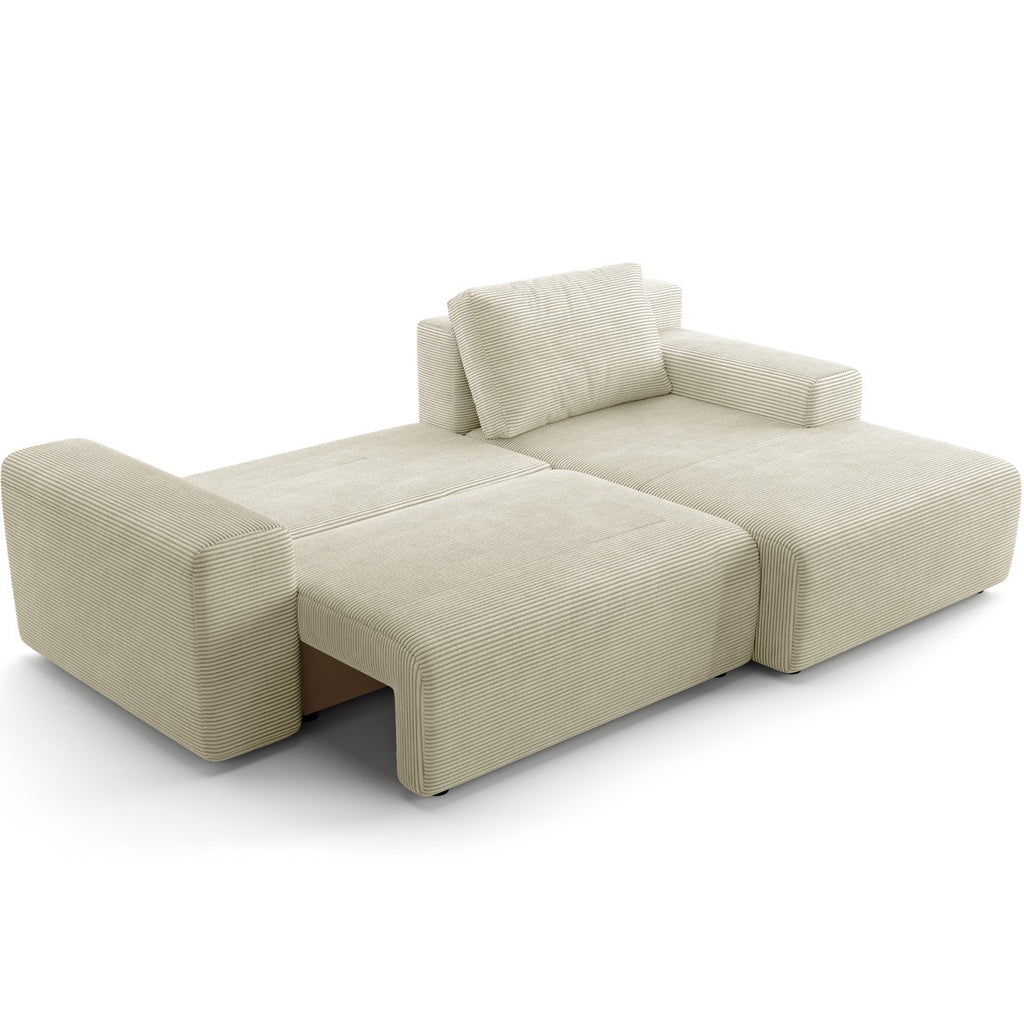 Luno - Canapé d'Angle Réversible Convertible 5 Places avec Coffre de Rangement en Velours Côtelé - Beige