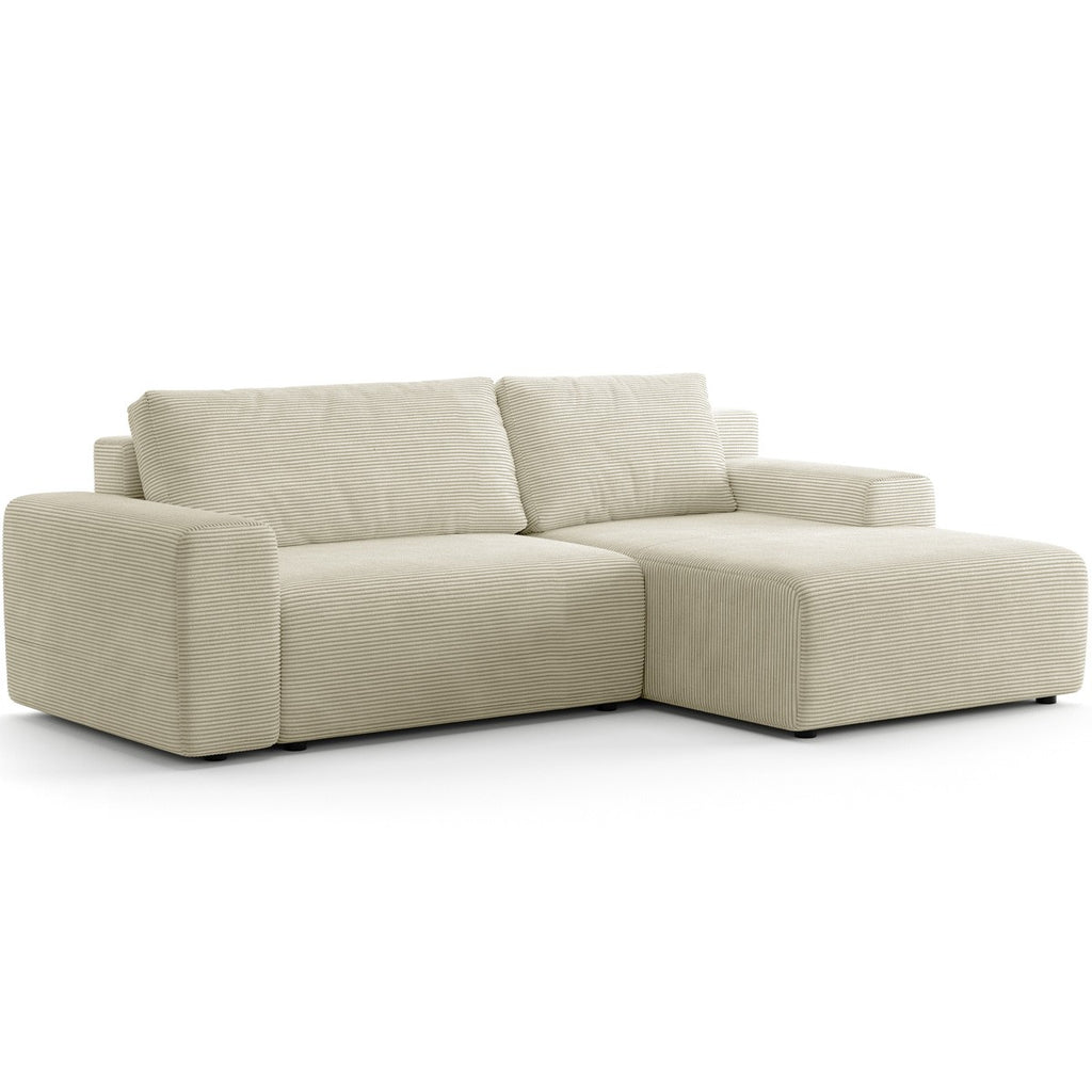 Luno - Canapé d'Angle Réversible Convertible 5 Places avec Coffre de Rangement en Velours Côtelé - Beige