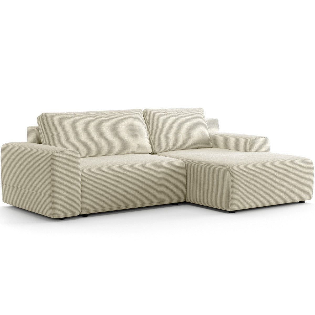 Luno - Canapé d'Angle Réversible Convertible 5 Places avec Coffre de Rangement en Velours Côtelé - Beige