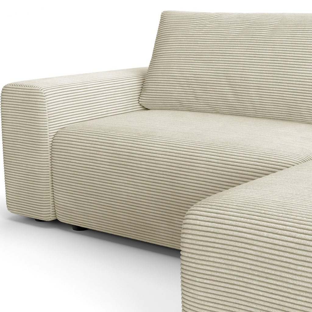 Luno - Canapé d'Angle Réversible Convertible 5 Places avec Coffre de Rangement en Velours Côtelé - Beige