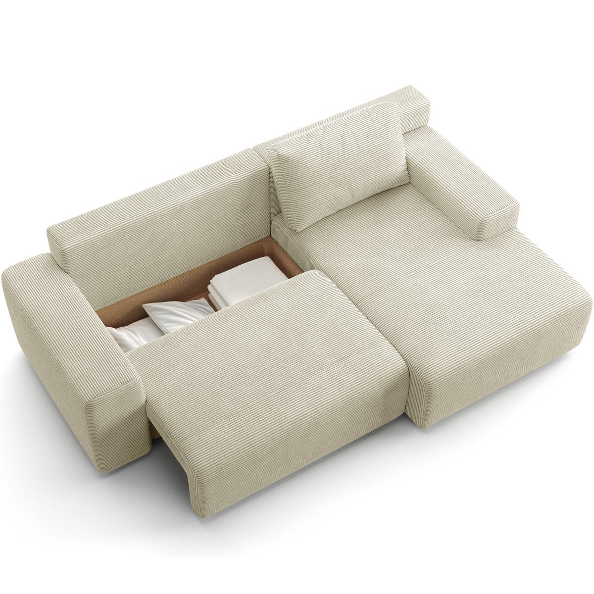 Luno - Canapé d'Angle Réversible Convertible 5 Places avec Coffre de Rangement en Velours Côtelé - Beige