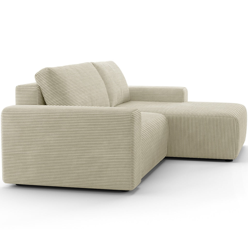 Luno - Canapé d'Angle Réversible Convertible 5 Places avec Coffre de Rangement en Velours Côtelé - Beige