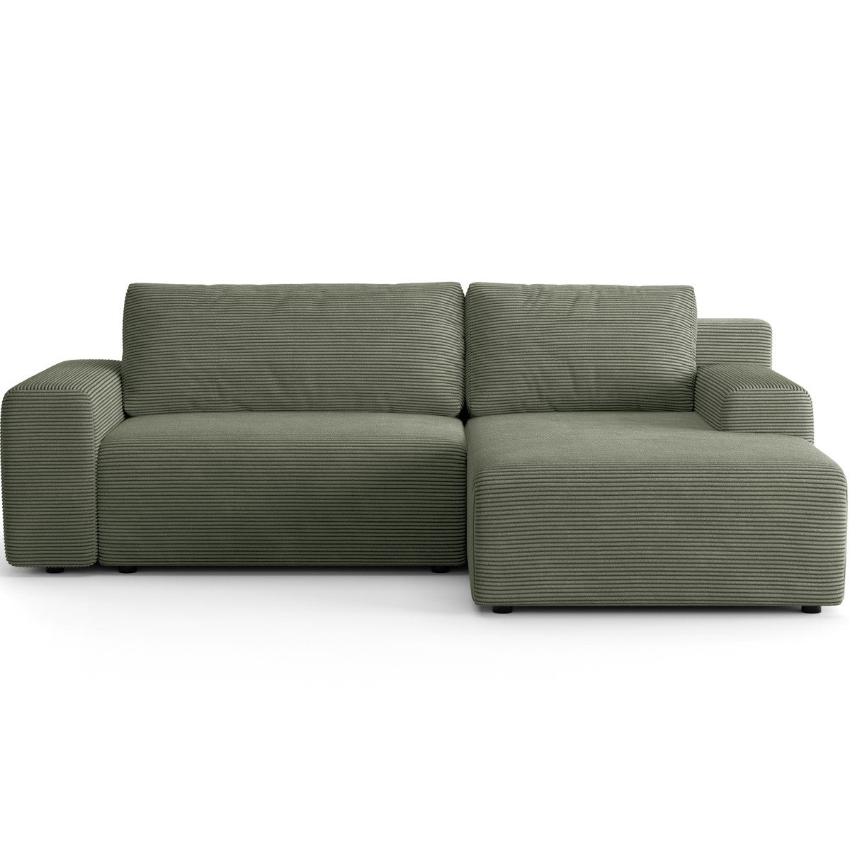 Luno - Canapé d'Angle Réversible Convertible 5 Places avec Coffre de Rangement en Velours Côtelé - Vert Kaki