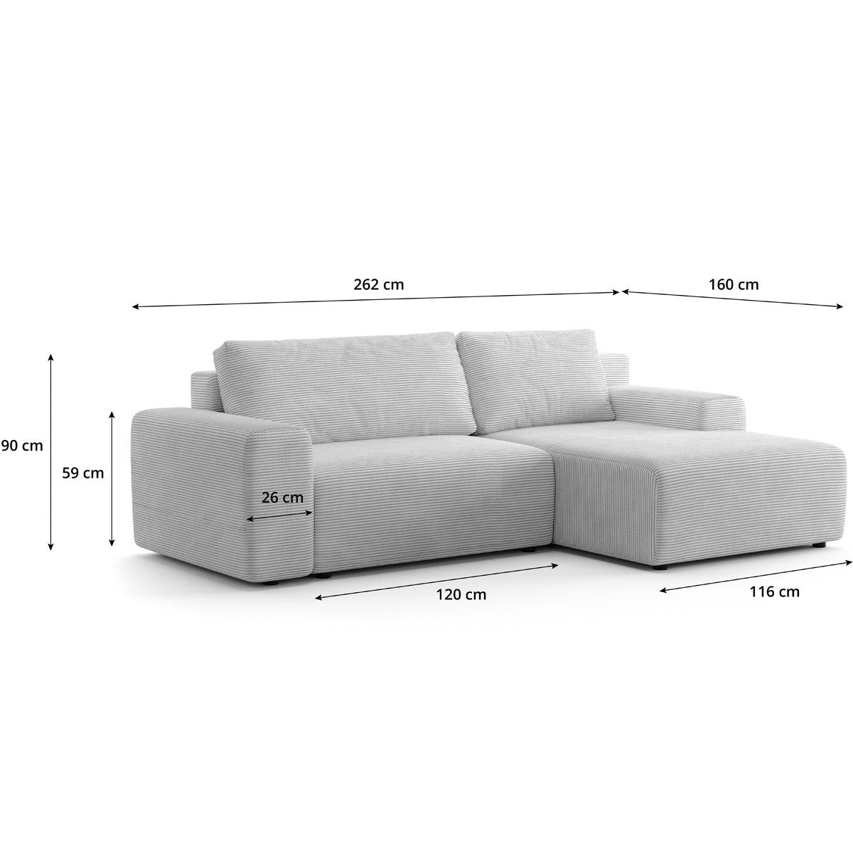 Luno - Canapé d'Angle Réversible Convertible 5 Places avec Coffre de Rangement en Velours Côtelé - Vert Kaki
