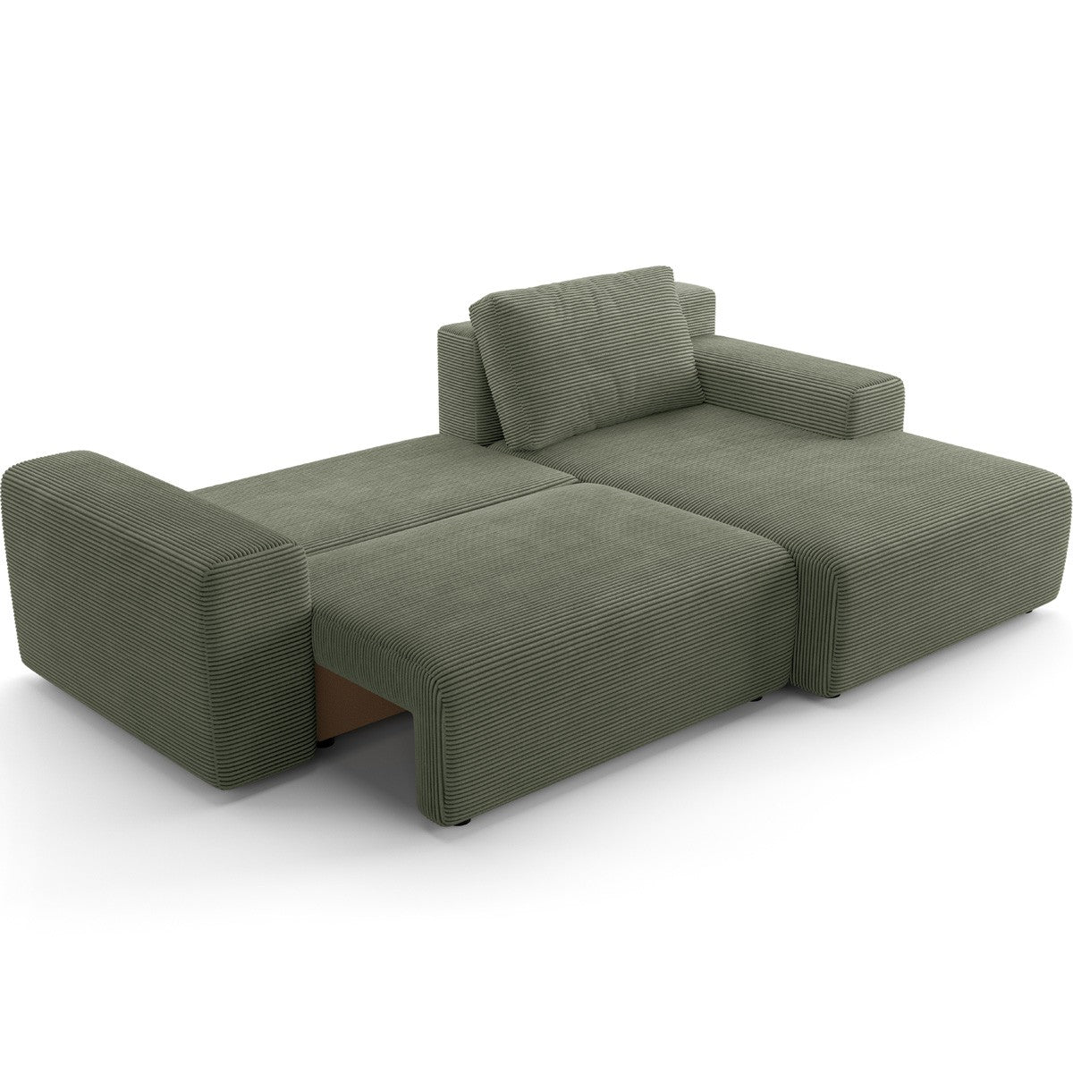 Luno - Canapé d'Angle Réversible Convertible 5 Places avec Coffre de Rangement en Velours Côtelé - Vert Kaki