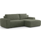 Luno - Canapé d'Angle Réversible Convertible 5 Places avec Coffre de Rangement en Velours Côtelé - Vert Kaki