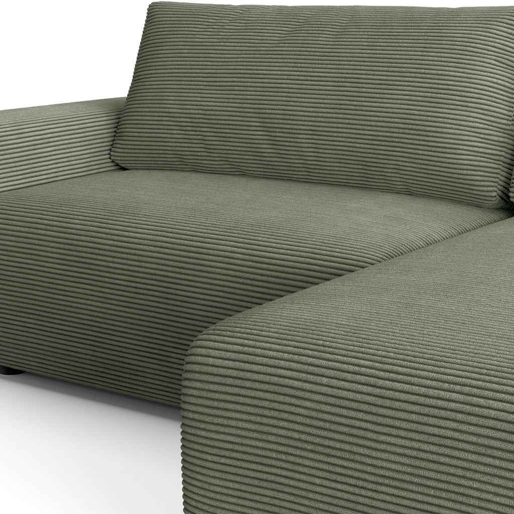 Luno - Canapé d'Angle Réversible Convertible 5 Places avec Coffre de Rangement en Velours Côtelé - Vert Kaki