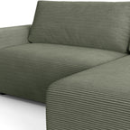 Luno - Canapé d'Angle Réversible Convertible 5 Places avec Coffre de Rangement en Velours Côtelé - Vert Kaki