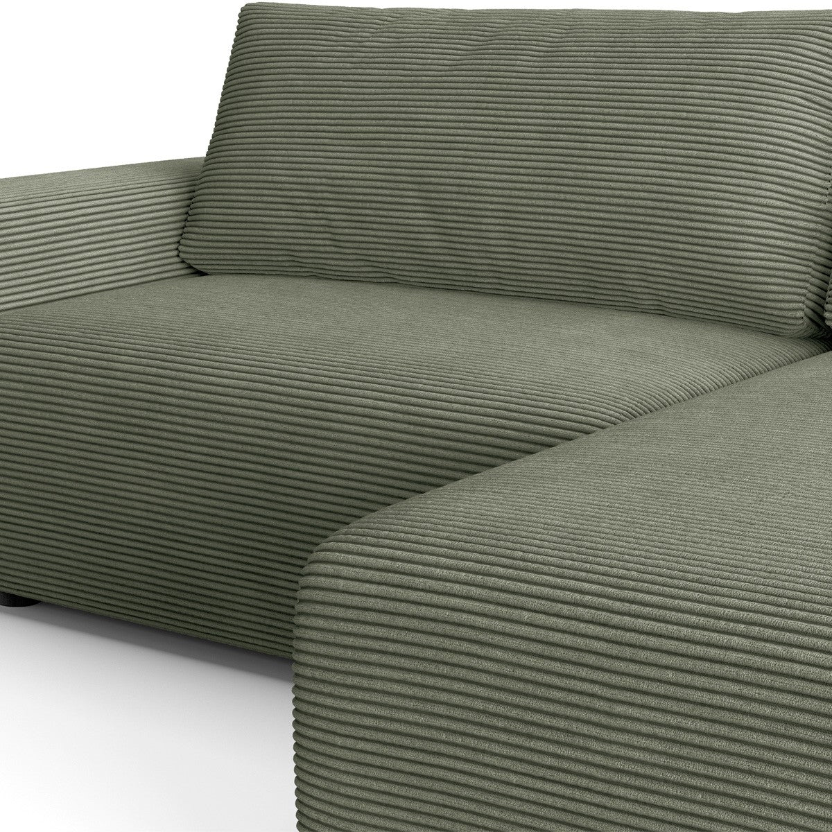 Luno - Canapé d'Angle Réversible Convertible 5 Places avec Coffre de Rangement en Velours Côtelé - Vert Kaki