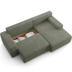 Luno - Canapé d'Angle Réversible Convertible 5 Places avec Coffre de Rangement en Velours Côtelé - Vert Kaki