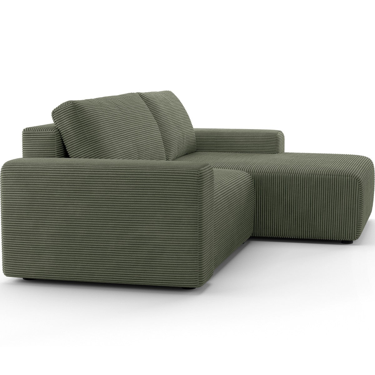 Luno - Canapé d'Angle Réversible Convertible 5 Places avec Coffre de Rangement en Velours Côtelé - Vert Kaki