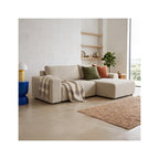 Luno - Canapé d'Angle Réversible Convertible 5 Places avec Coffre de Rangement en Tissu Chenille - Beige