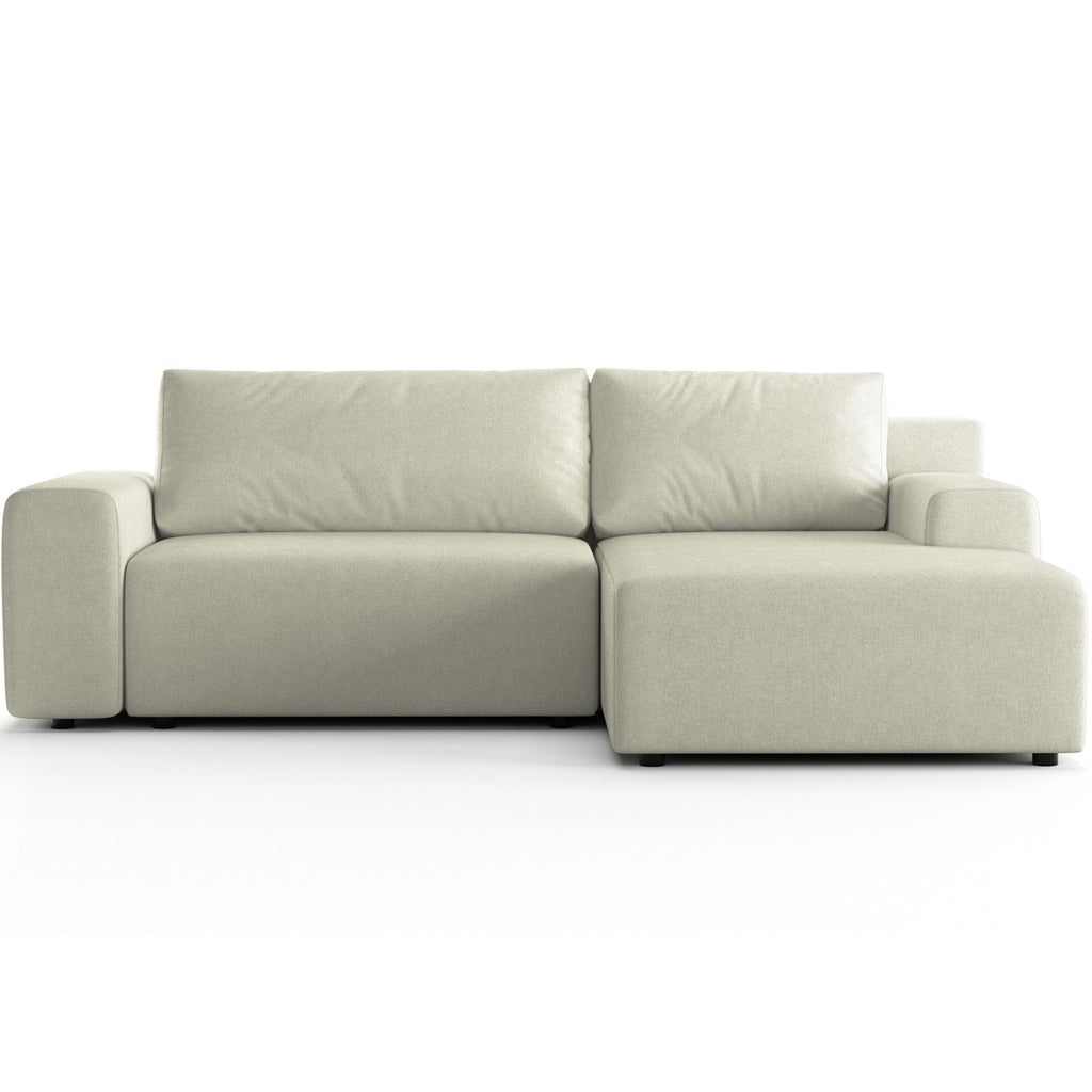 Luno - Canapé d'Angle Réversible Convertible 5 Places avec Coffre de Rangement en Tissu Chenille - Beige