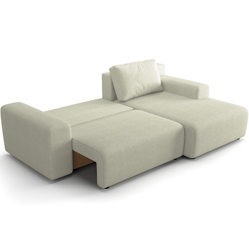 Luno - Canapé d'Angle Réversible Convertible 5 Places avec Coffre de Rangement en Tissu Chenille - Beige