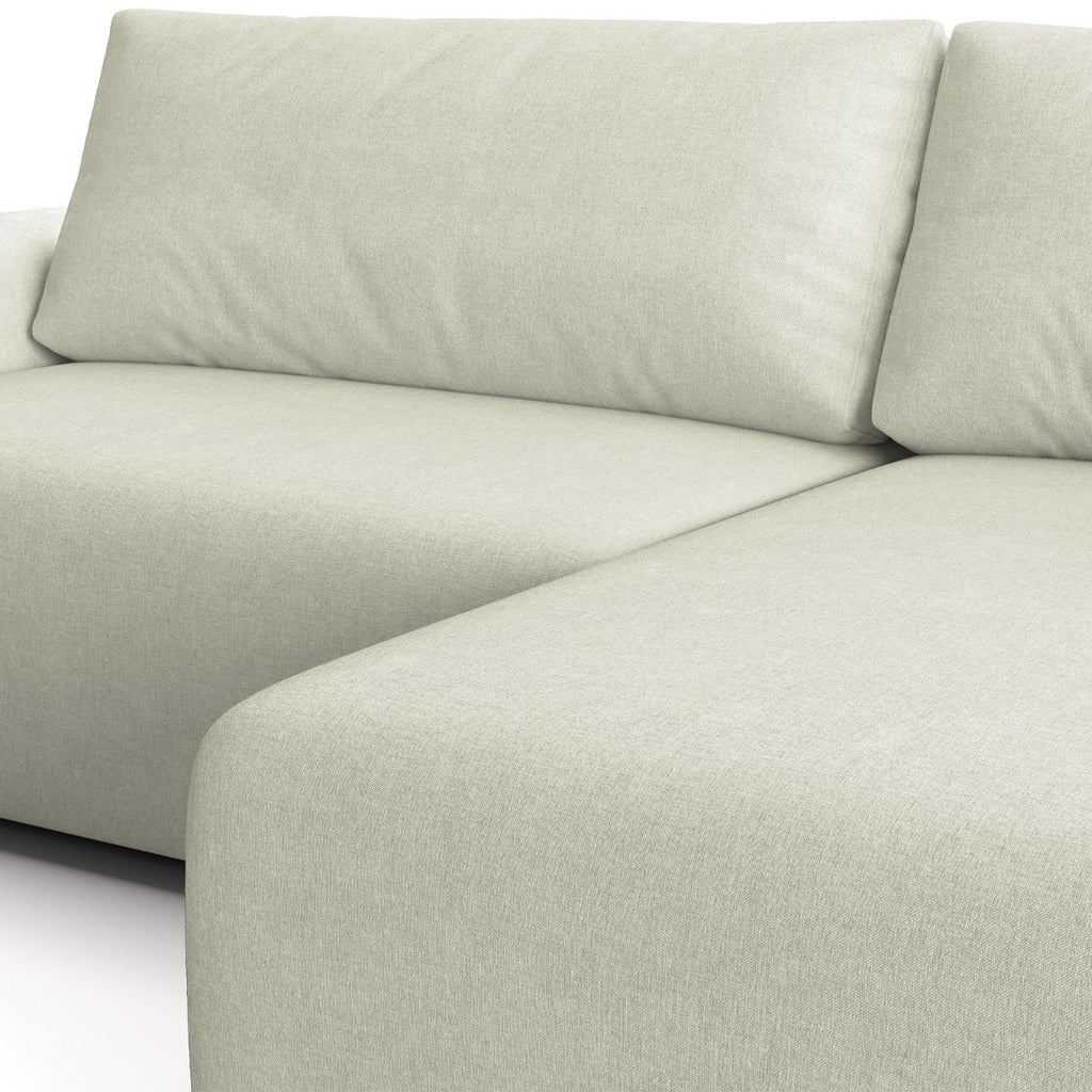 Luno - Canapé d'Angle Réversible Convertible 5 Places avec Coffre de Rangement en Tissu Chenille - Beige