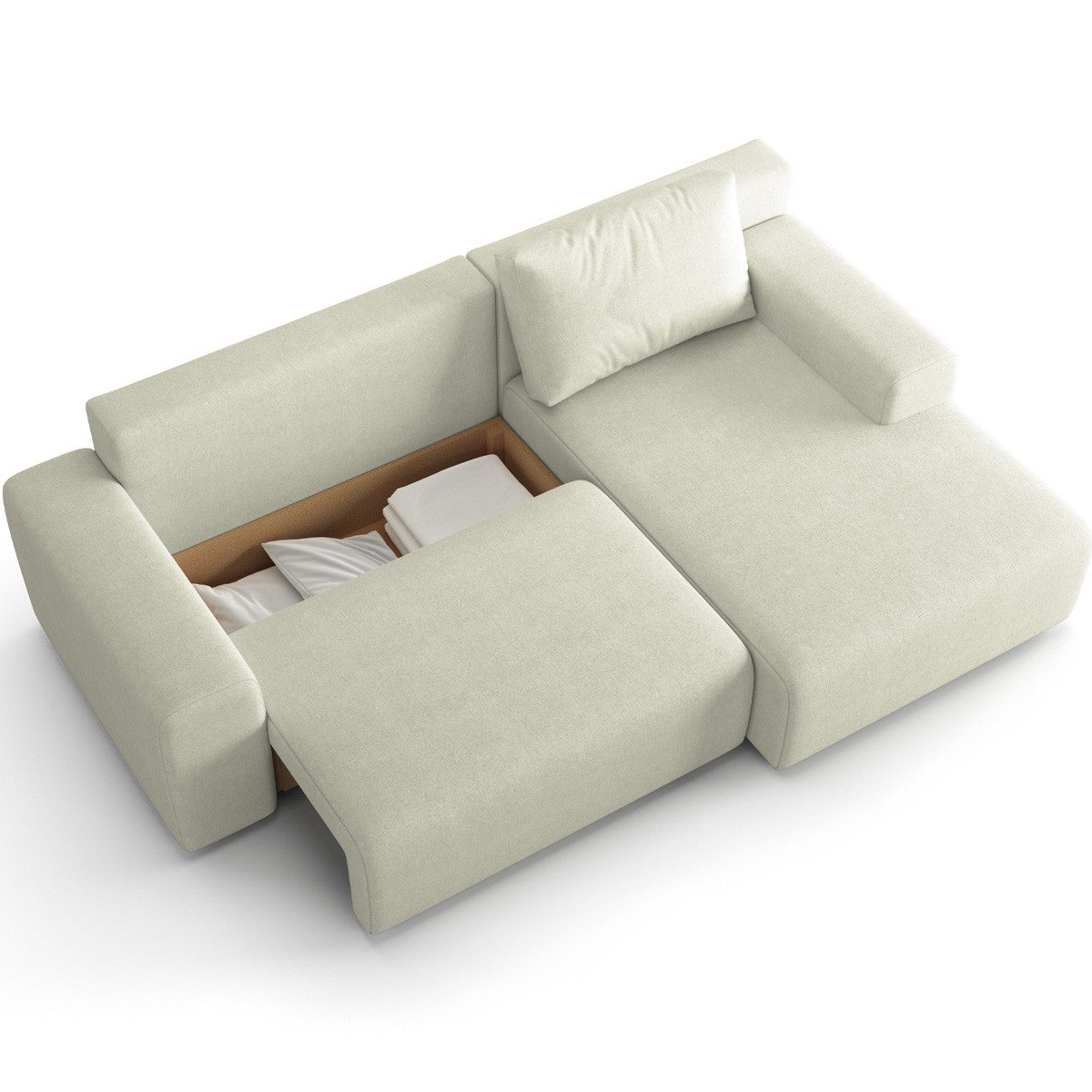Luno - Canapé d'Angle Réversible Convertible 5 Places avec Coffre de Rangement en Tissu Chenille - Beige