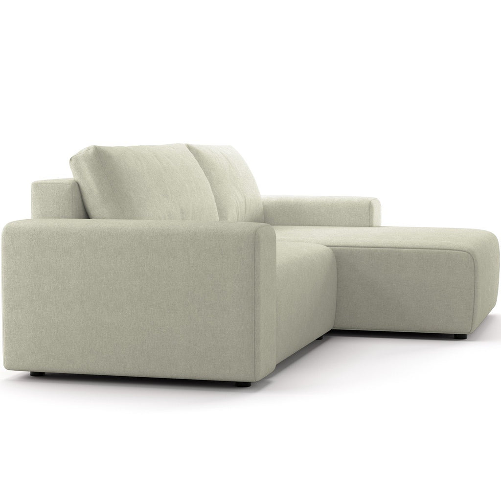 Luno - Canapé d'Angle Réversible Convertible 5 Places avec Coffre de Rangement en Tissu Chenille - Beige
