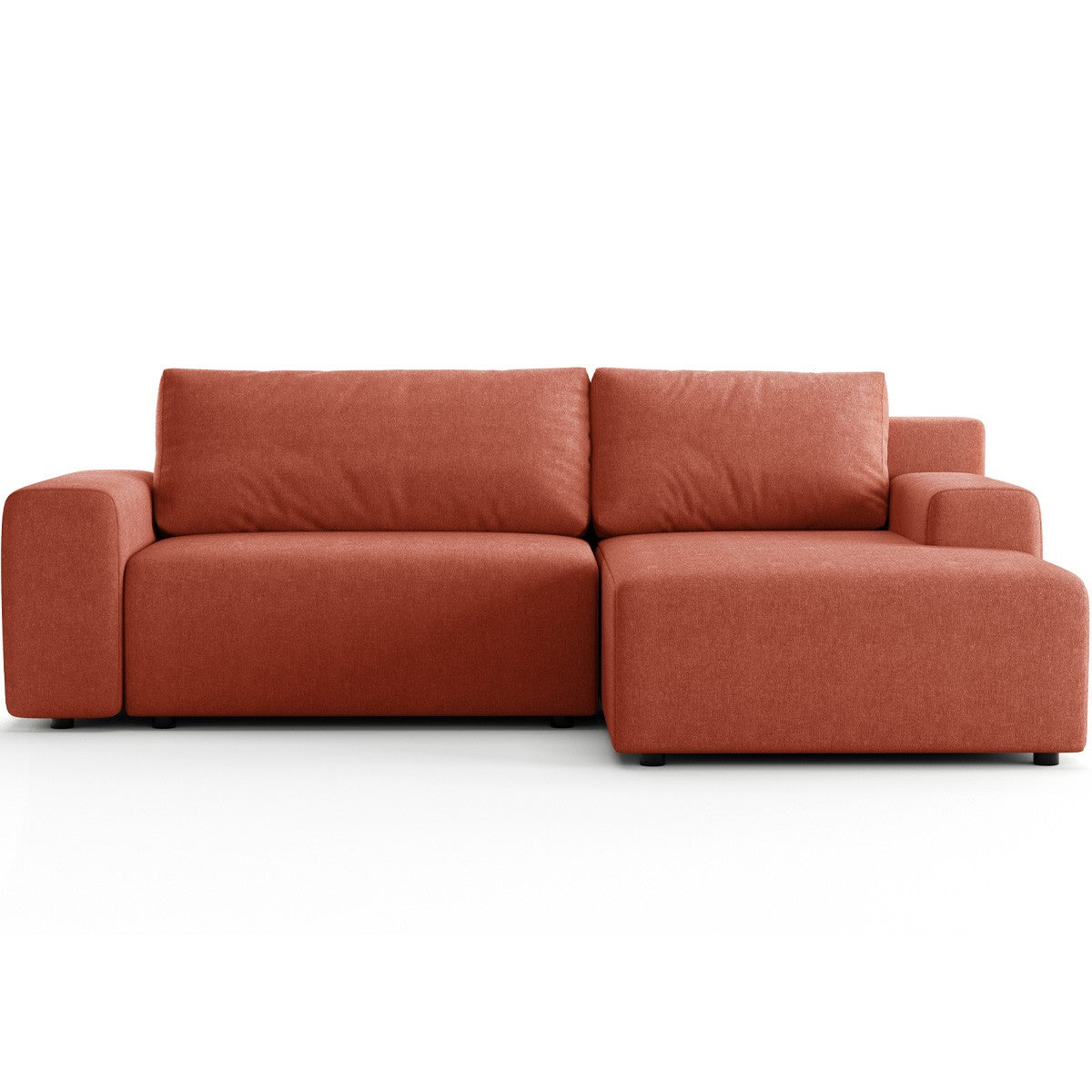Luno - Canapé d'Angle Réversible Convertible 5 Places avec Coffre de Rangement en Tissu Chenille - Terracotta