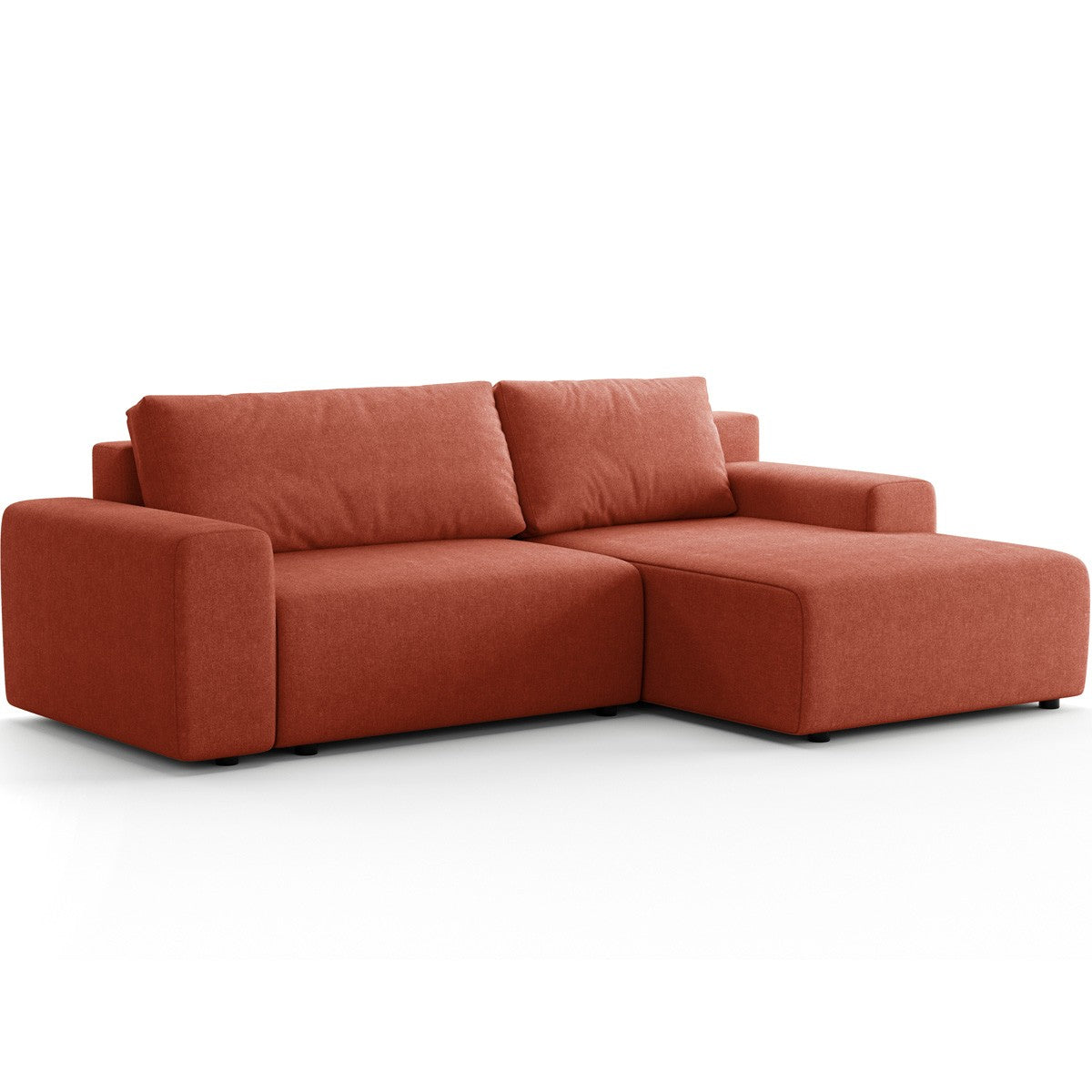 Luno - Canapé d'Angle Réversible Convertible 5 Places avec Coffre de Rangement en Tissu Chenille - Terracotta