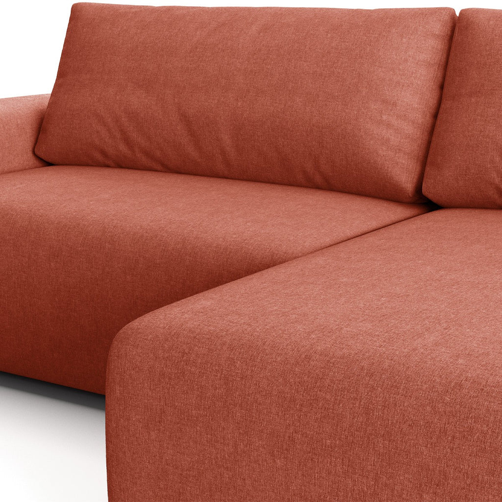 Luno - Canapé d'Angle Réversible Convertible 5 Places avec Coffre de Rangement en Tissu Chenille - Terracotta