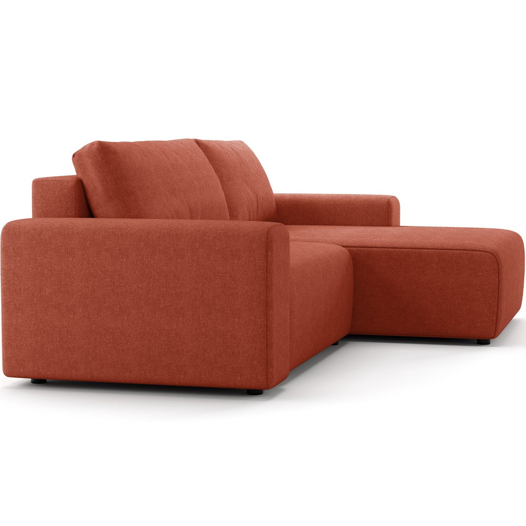 Luno - Canapé d'Angle Réversible Convertible 5 Places avec Coffre de Rangement en Tissu Chenille - Terracotta