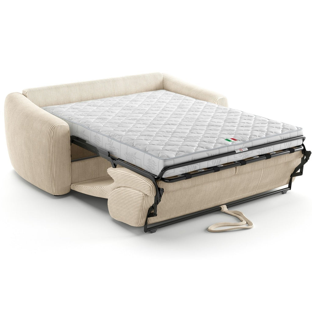 Suzie - Canapé Droit Convertible 3 Places en Velours Côtelé - Ouverture Express - Beige