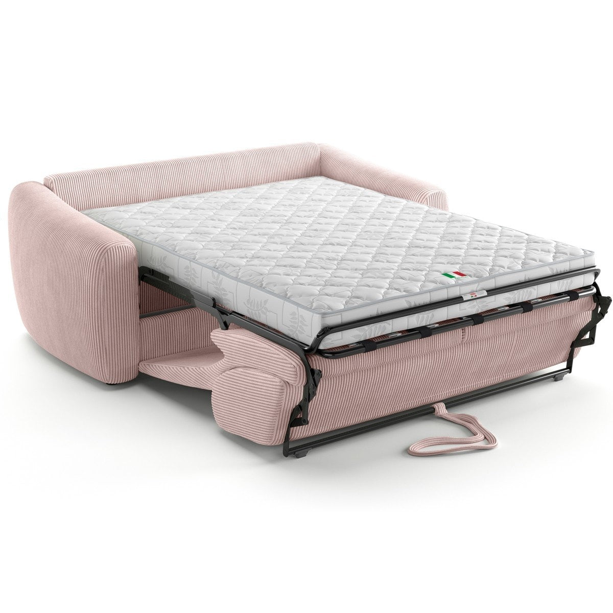 Suzie - Canapé Droit Convertible 3 Places en Velours Côtelé - Ouverture Express - Rose Pâle