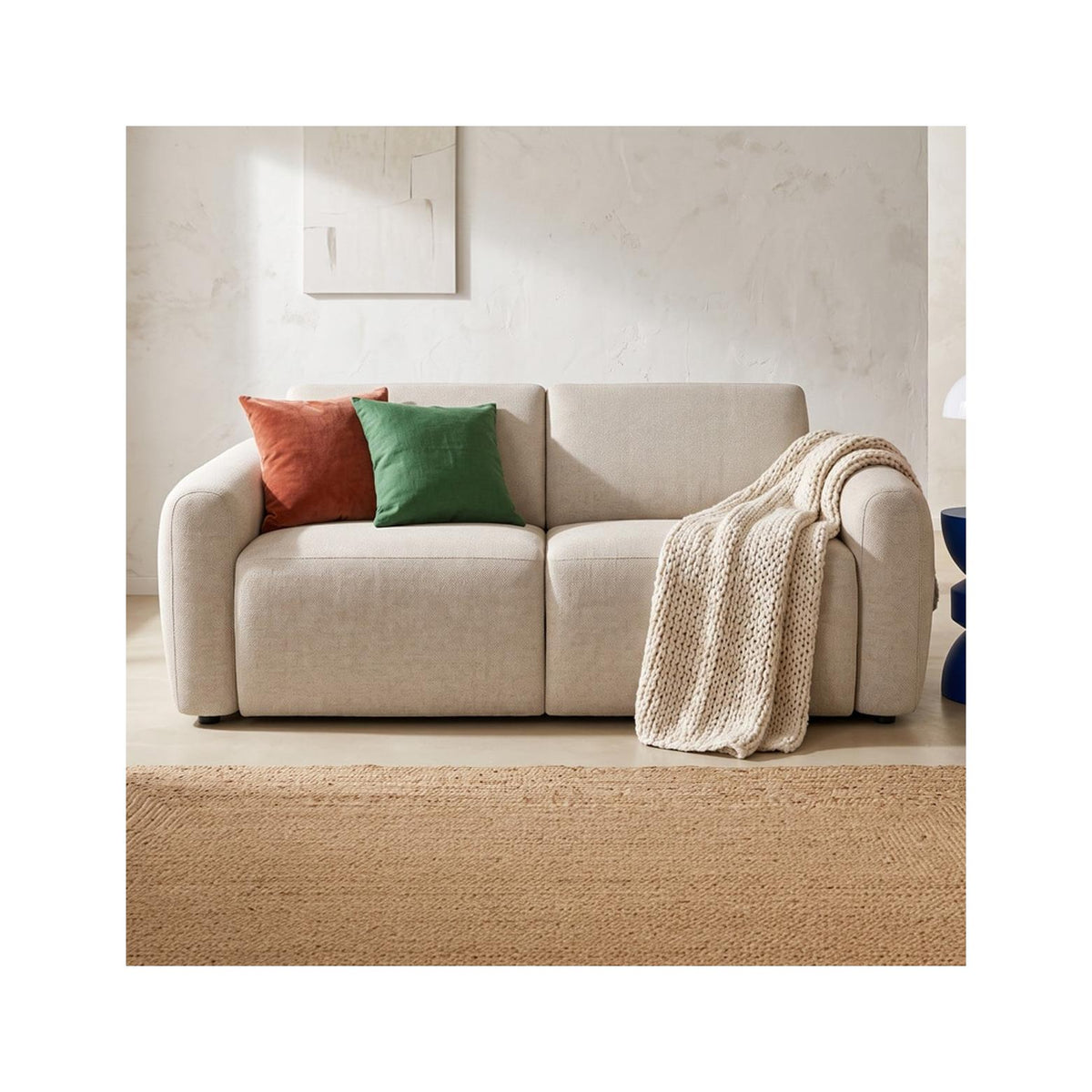 Suzie - Canapé Droit Convertible 3 Places en Tissu Chenille - Ouverture Express - Beige