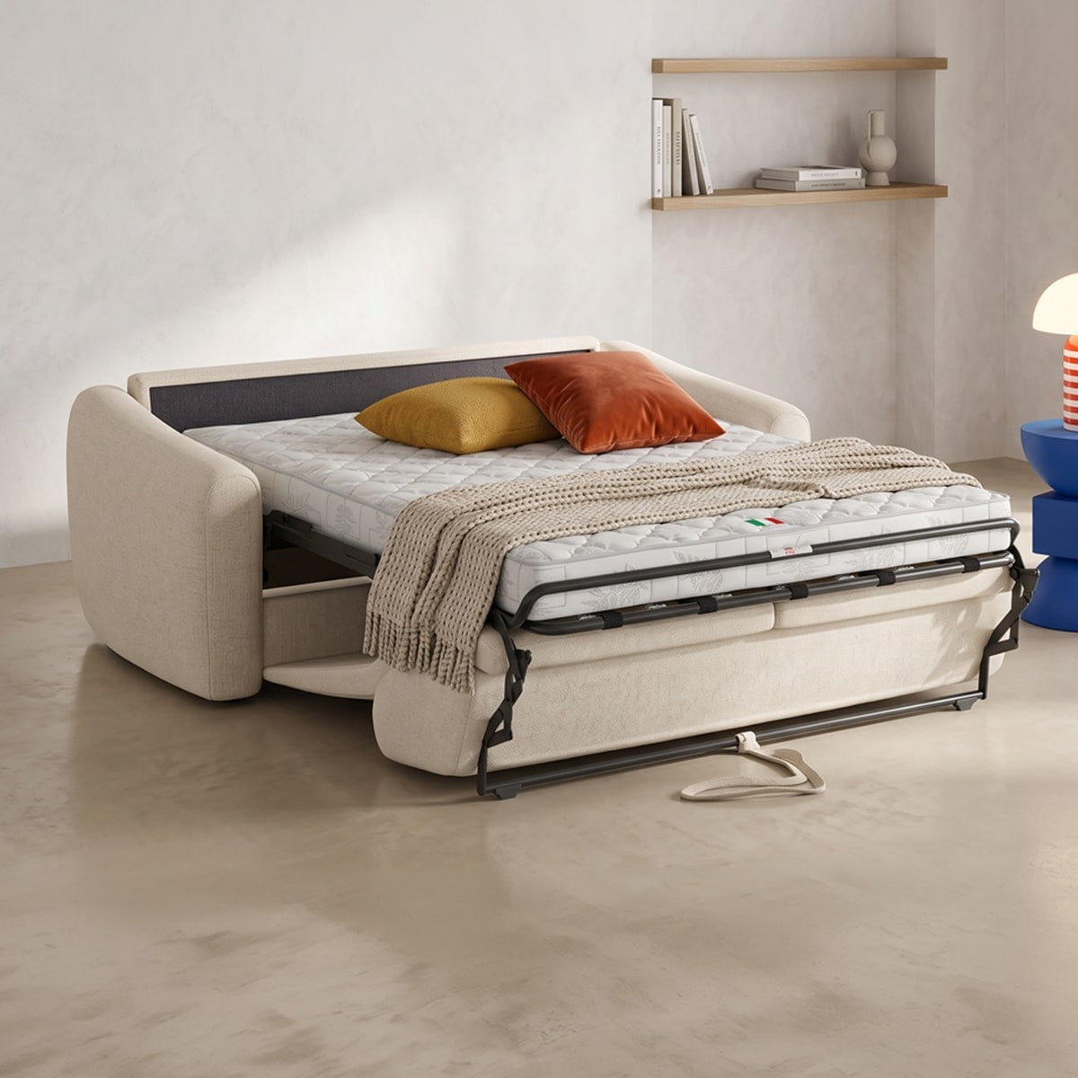 Suzie - Canapé Droit Convertible 3 Places en Tissu Chenille - Ouverture Express - Beige