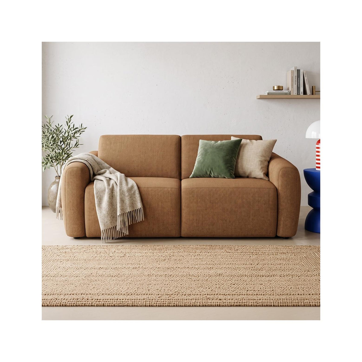 Suzie - Sofa Prosta Rozkładana - Tkanina Szenilowa - Mokka