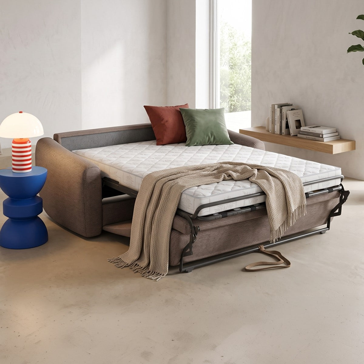 Suzie - Sofa Prosta Rozkładana - Tkanina Szenilowa - Mokka