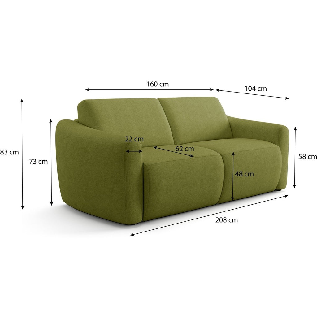 Suzie - Canapé Droit Convertible 3 Places en Tissu Chenille - Ouverture Express - Vert Olive
